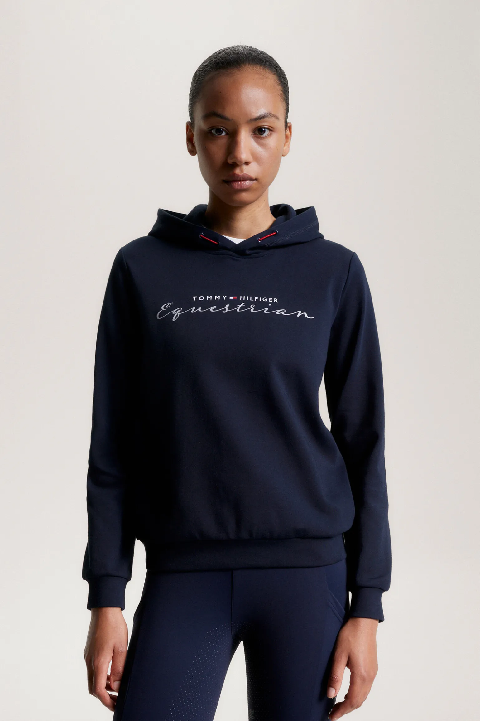 Tommy Hilfiger Equestrian Metallic Logo Grafisk hettegenser for kvinner